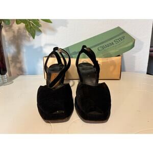 Vintage Black Suede slingback heels - Charm Step